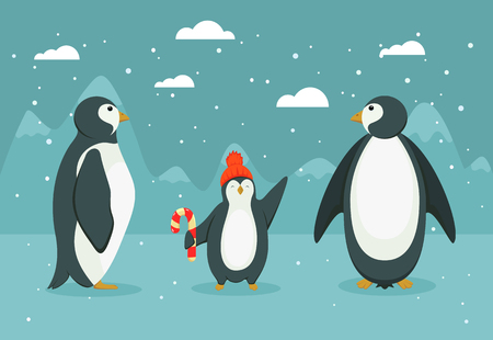 Family of penguins in the Arctic, illustration.のイラスト素材