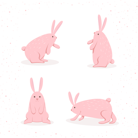 Set of pink Easter rabbits on white background, illustration.のイラスト素材
