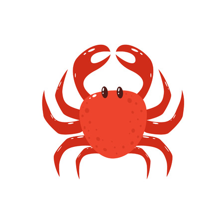 Cute crab isolated on white background. Cartoon icon of red sea animal, illustration.のイラスト素材