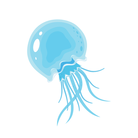 Blue jellyfish isolated on white background, illustration.のイラスト素材