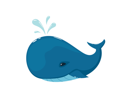 Blue whale isolated on white background. Icon of cute marine animal, illustration.のイラスト素材