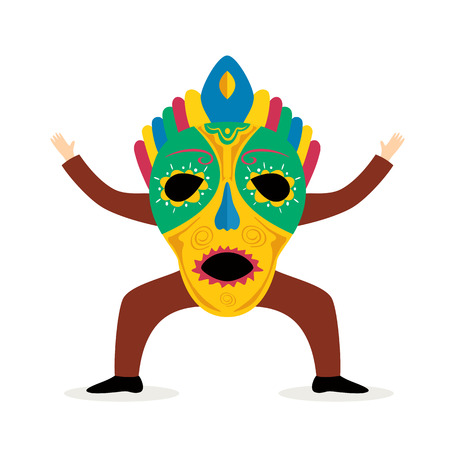 Man in african carnival mask isolated on white background, illustration.のイラスト素材