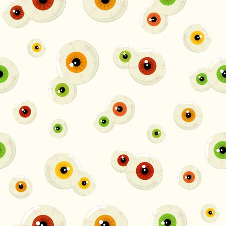 Seamless Halloween background with colored eyes isolated on white background. Illustration with scary look can be used for backdrops, holiday cards, children's clothing or things design, banners.のイラスト素材