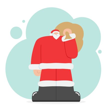 Santa Claus with a sack on blue background. Happy Christmas character. Illustration can be used for holiday design, cards, children's clothing or things design, invitations, postcards and banners.のイラスト素材