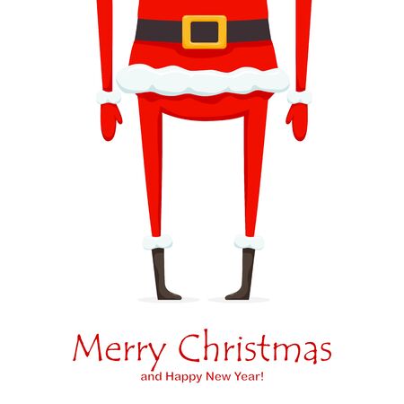 Legs of Santa Claus isolated on white winter background. Text Merry Christmas and Happy New Year. Illustration can be used for holiday cards, children's clothing or things design, invitations, bannersのイラスト素材