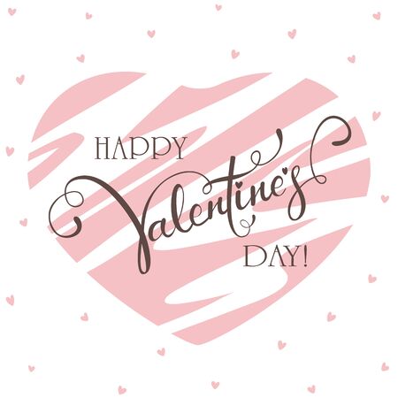 Black lettering Happy Valentine's Day with hearts on pink abstract background. Valentines illustration can be used for holiday design, poster, cards, websites, banners, labels. のイラスト素材
