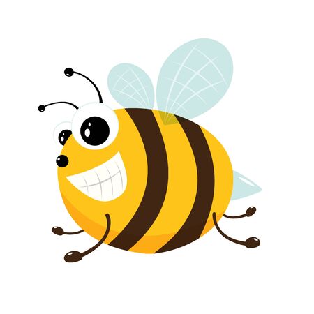 Cute little bee isolated on white background. Honey flying bee. Cartoon illustration in flat style with happy insect can be used for icons, mascot, children's clothing or things design and other.のイラスト素材
