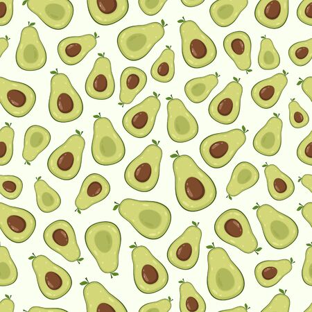 Seamless background with ripe avocado. Pattern with tasty avocado. Illustration in cartoon style can be used for children's clothing or things design, backgrounds, wrapper, wallpaper, banners.のイラスト素材