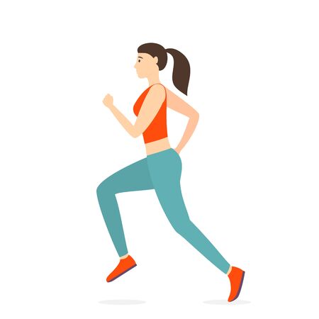 Jogging girl dressed in sportswear isolated on white background. Running woman. Sports active lifestyle theme. Sport fitness run training. Vector illustration in flat cartoon style. World Health Dayのイラスト素材