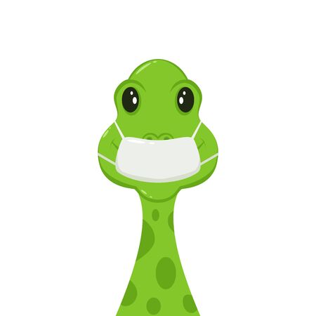 The green dinosaur or lizard wears a medical protective mask on its face due to a virus or disease.のイラスト素材