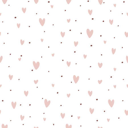 Seamless retro patterns with pink hearts and dots. Valentine's day backgrounds. Illustration can be used for wallpaper, holiday design, pattern fills, web page background, wrapping paperのイラスト素材