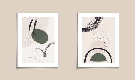 Set of abstract paintings in a modern style. Minimalistic geometric image. Templates for contemporary art wall decoration. Simple color palette. Illustration can be used for design, banners and otherのイラスト素材