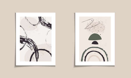 Set of abstract paintings in a modern grunge style. Minimalistic geometric image. Templates for contemporary art wall decoration. Simple color. Illustration can be used for design, banners and otherのイラスト素材