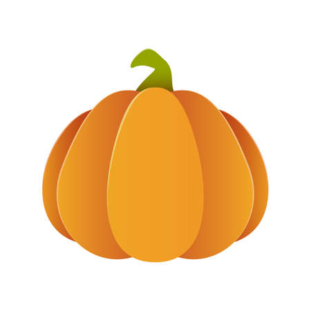 Paper pumpkin isolated on white background. Element for holiday design. Icon for Halloween or Thanksgiving Day. Illustration for holiday backgrounds, cards, invitations, banner, template for party.のイラスト素材