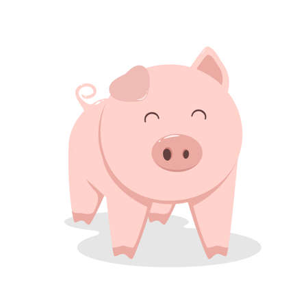 Happy pig isolated on white background. Illustration with cartoon animal can be used for children's design, banners, cards.のイラスト素材