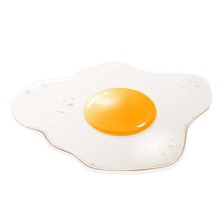 Fried egg isolated on white background. traditional breakfast. Health food. Favorite fried egg close-up. Illustration is for menu design, banners, cards.のイラスト素材