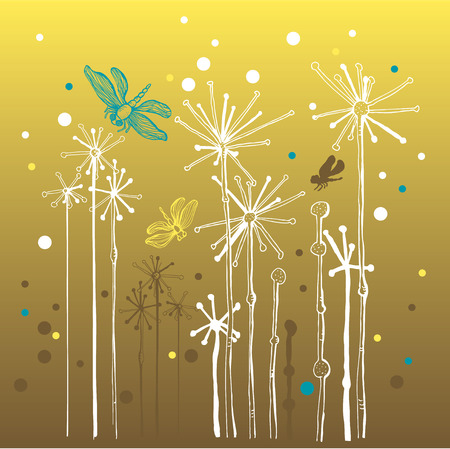 Elegant organic background with dragonfliesのイラスト素材