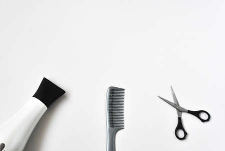 Hairdressing supplies, accessories, scissors, comb, brush, hairdryerの写真素材