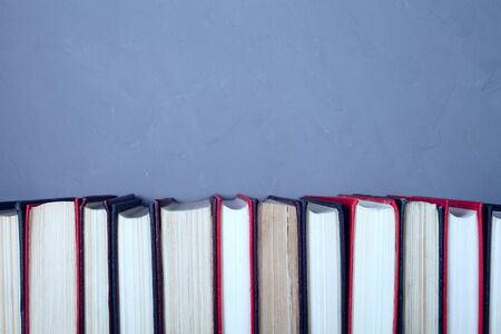 book background, learning concept, place for text, toned blue colorの写真素材