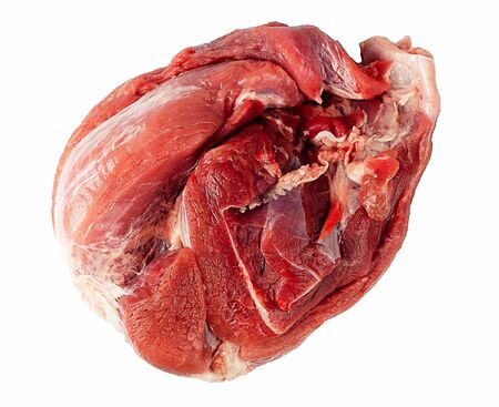 fresh raw pork on a white plate, isolateの写真素材