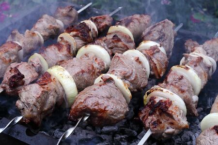 barbecue grilled on the grill, close-upの写真素材