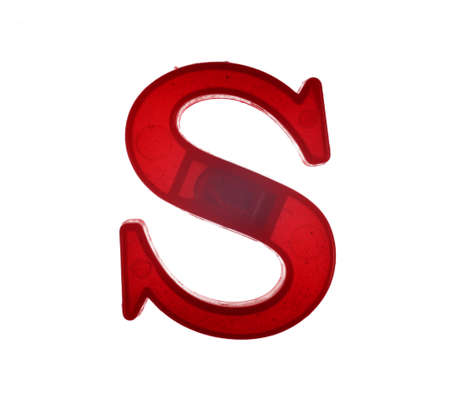 Plastic letter S on magnet isolated on white background, top viewの写真素材