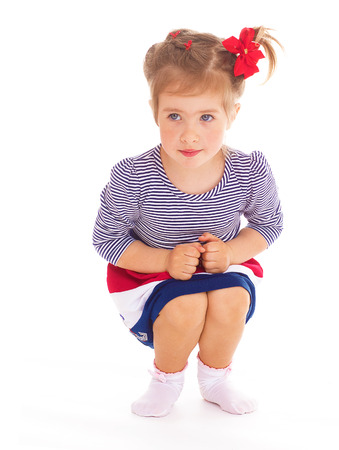  Adorable little girl having fun, she has a good mood. の写真素材