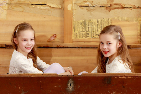 Little girls hiding in the trunk.の写真素材
