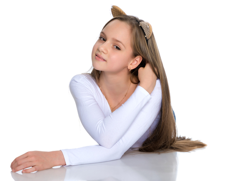 A teenage girl in a short dress.の写真素材