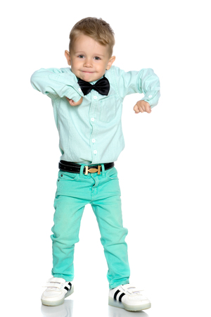 The little boy is emotionally waving his arms.の写真素材