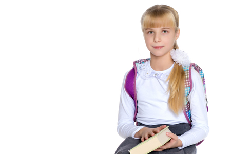 The girl goes to schoolの写真素材