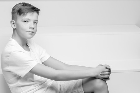 Handsome school boy close-up.の写真素材