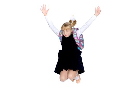 Little girl is jumping.