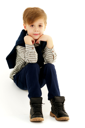 The little boy is thinking.の写真素材