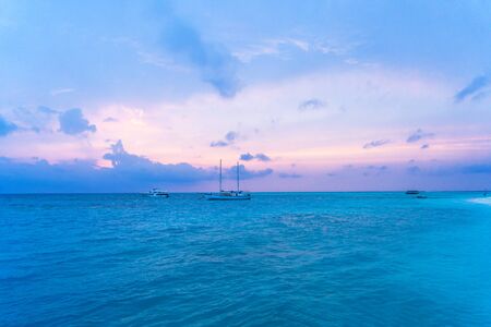 Yacht near the pier of a fabulous island in the Maldives.の写真素材