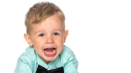 The little boy smiles. Portrait.Close-up.の写真素材