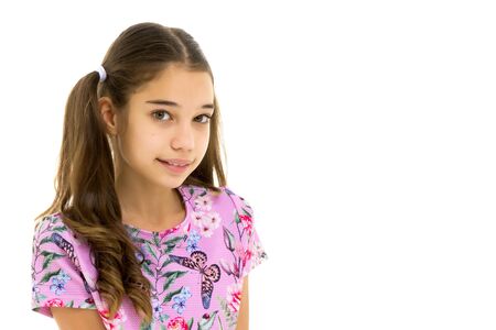Portrait of a little girl close-up.Isolated on white background.