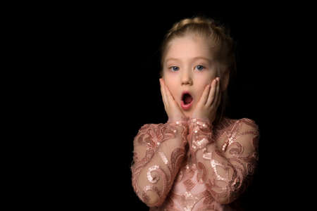 The little girl opened her mouth in surprise.Isolated