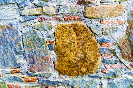 Ancient Stone Wall Made of Natural Rough Stones, Old Masonryの写真素材