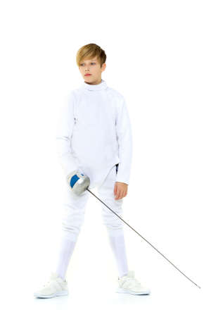 Fencer boy practicing effective technique