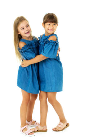 Portrait of a cute girl hugging each otherの写真素材