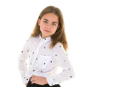 Portrait of a little girl close-up.Isolated on white background.