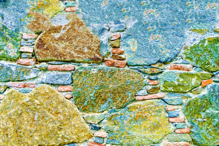 Ancient Stone Wall Made of Natural Rough Stones, Old Masonryの写真素材