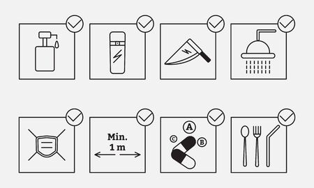 Simple Icon Set Design. Simple Icon of New Normal Life Preparation Stuff. Simple Line Out Icon Design.のイラスト素材