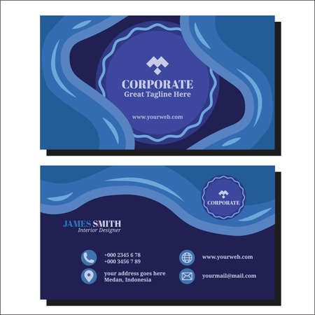 Simple Abstract Background for Business Card Print. Business Card Design With Blue and Wave Style Design. Simple Abstract Layout Design for Business Card and Project.のイラスト素材