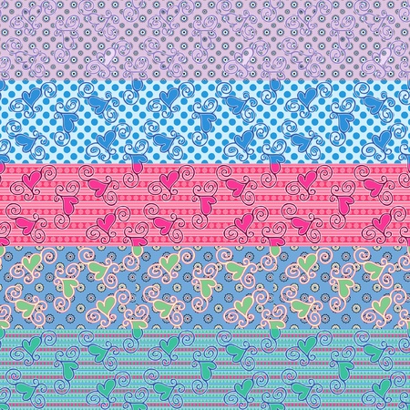 seamless heart pattern in different combinations on separate layersのイラスト素材