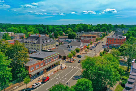 Aerial Drone Photography Of Downtown Durham, NH (New Hampshire) During The Summerの写真素材