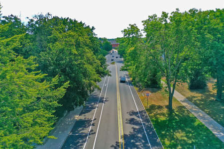 Aerial Drone Photography Of Downtown Durham, NH (New Hampshire) During The Summerの写真素材