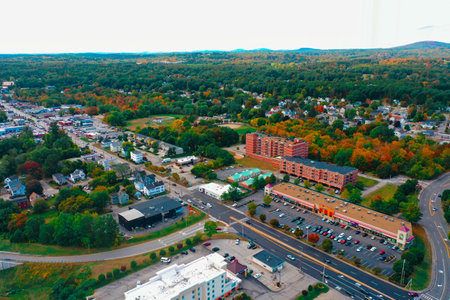 Aerial Drone Photography Of Downtown Bedford, NH (New Hampshire) During The Fall Foliage Seasonのeditorial素材