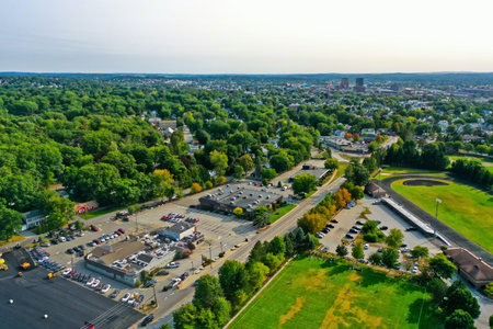 Aerial Drone Photography Of Downtown Manchester, NH (New Hampshire) During The Fall Foliage Seasonのeditorial素材